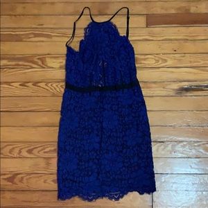 Blue lace junior prom dress